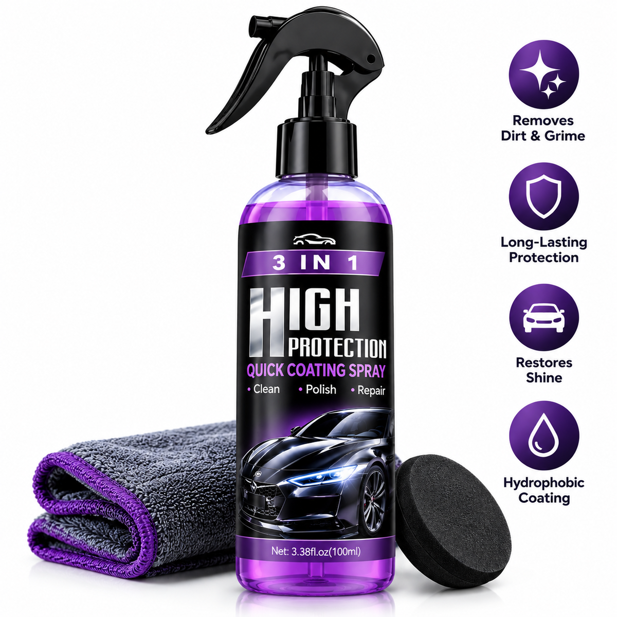 Hydrophobic Polish Nano Coating Agent Car Scratch Spray Cars Polishing for Motorcycles, Boats (Pack of 3)