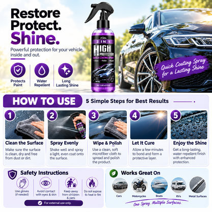 Hydrophobic Polish Nano Coating Agent Car Scratch Spray Cars Polishing for Motorcycles, Boats (Pack of 3)