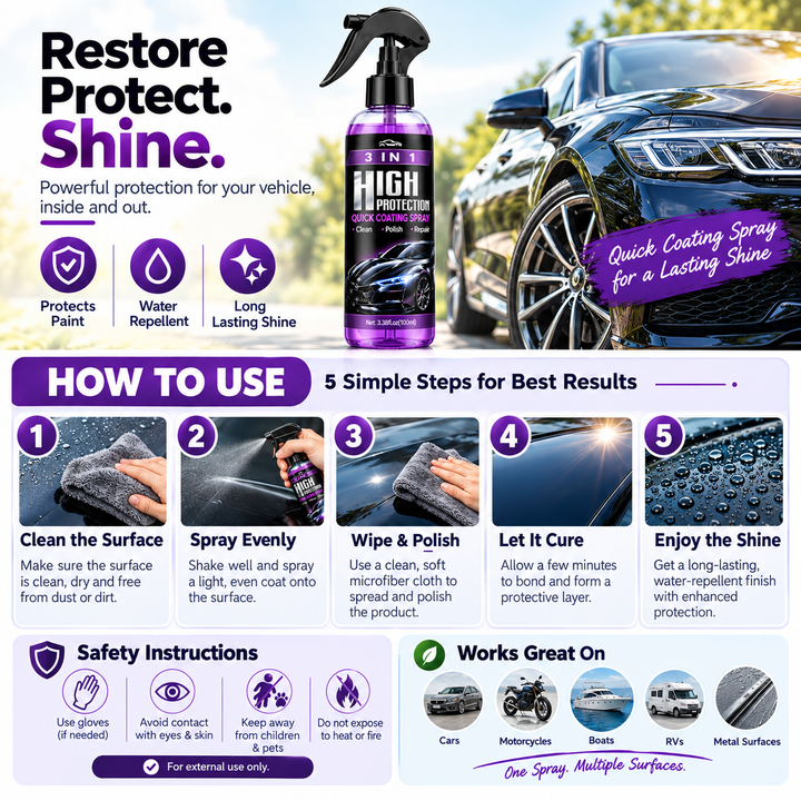Hydrophobic Polish Nano Coating Agent Car Scratch Spray Cars Polishing for Motorcycles, Boats (Pack of 3)