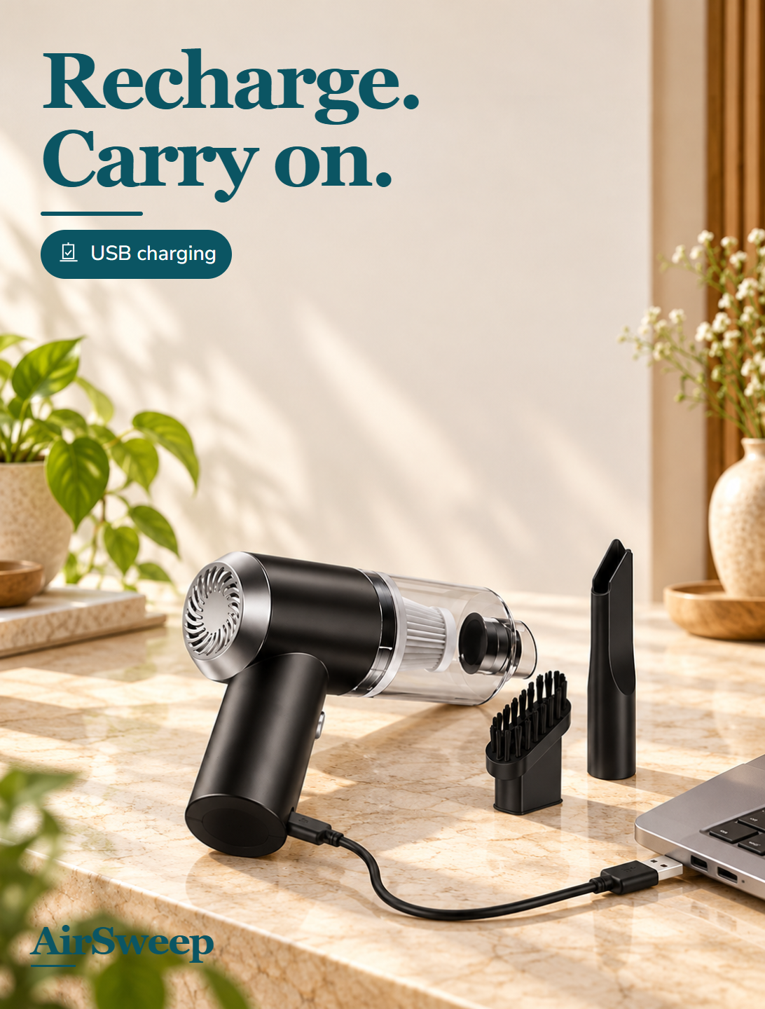 AirSweep with a USB charging cable