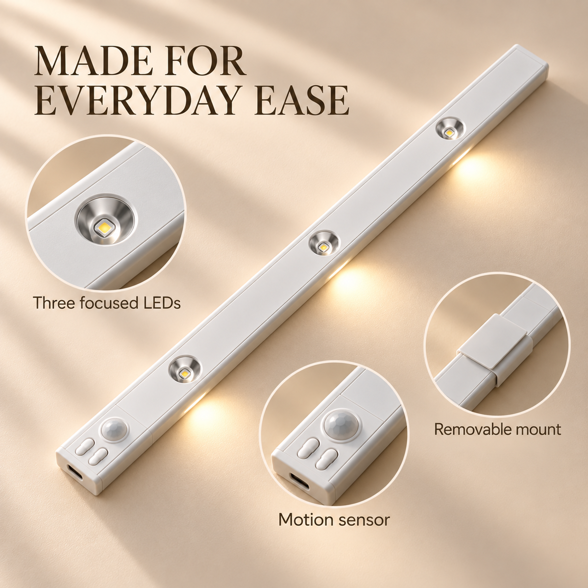 LumaSense three focused LEDs, motion sensor and removable mount