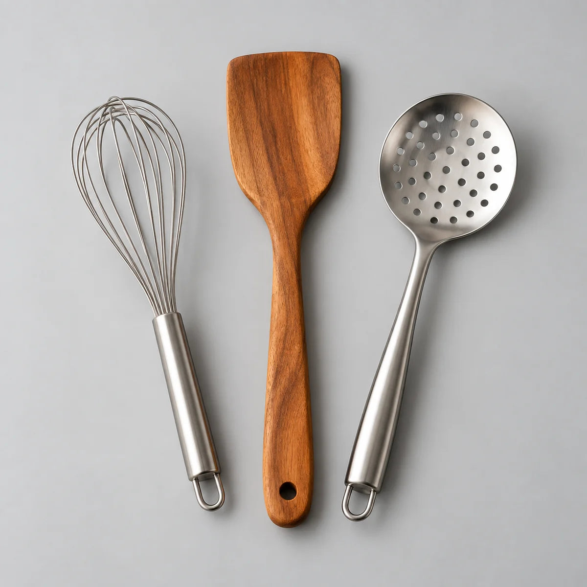 Steel and wooden kitchen tools